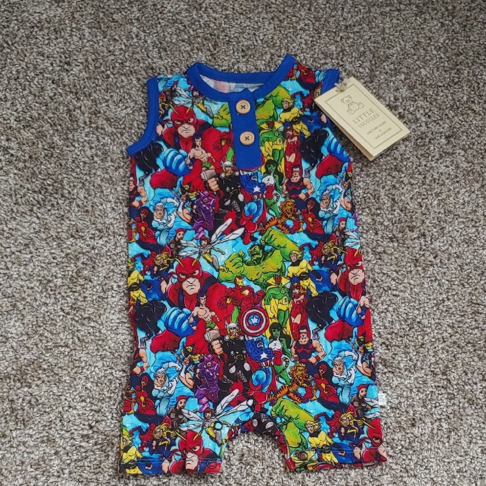 Bnwt Little Snuggles 6-9mo Super Heros Shorty Bamboo Vibrant